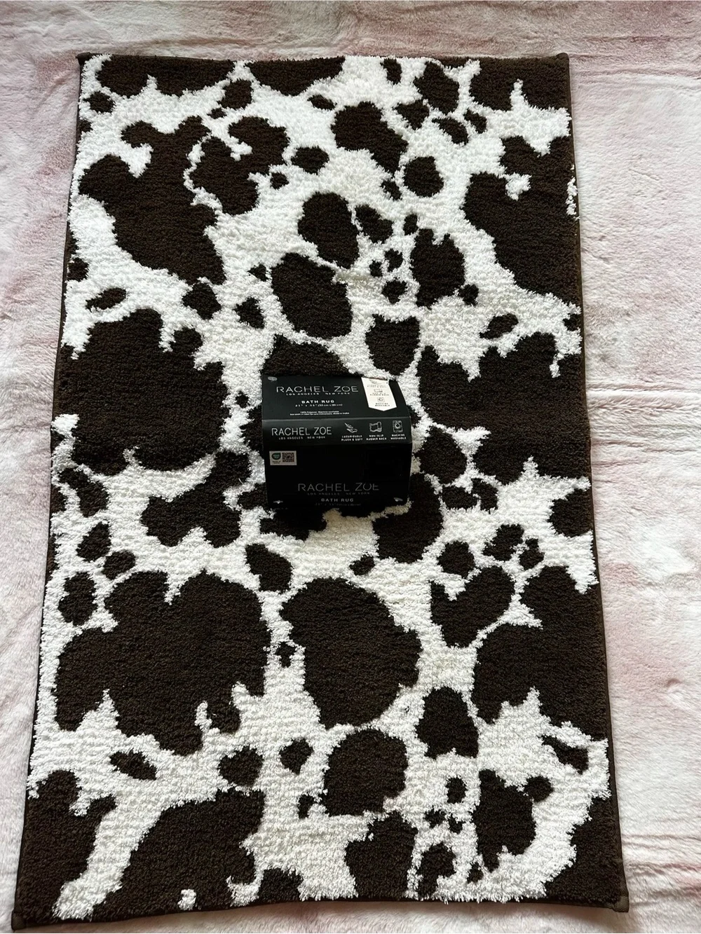 21” x 34” Bath Rug - Rachel Zoe Brown and White Cow Spot Print NWT